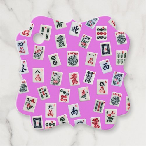 MahJong tiles symbols and patterns on pink  Favor Tags