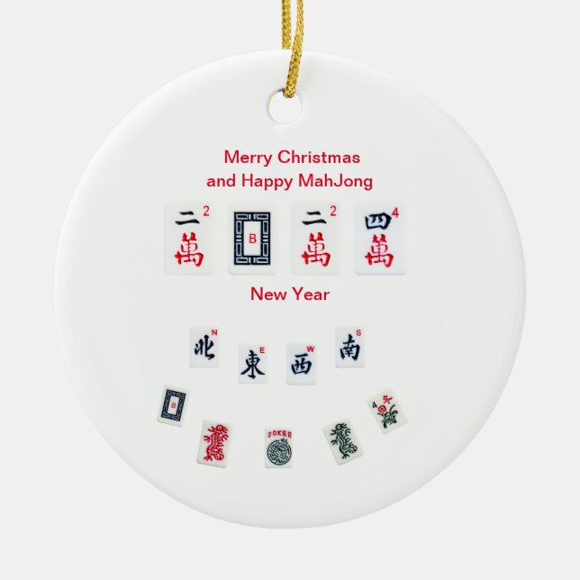 Mahjong tiles symbols design for Christmas Ceramic Ornament (Front)
