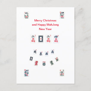 Mahjong tiles symbols design for Christmas Holiday Postcard