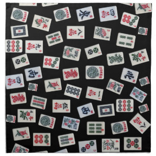 MahJong tiles (symbols) on black Cloth Napkin
