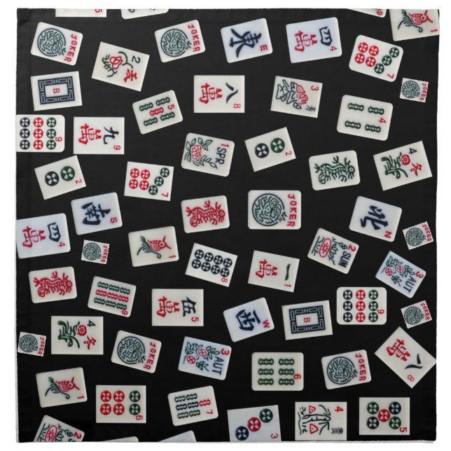 MahJong tiles (symbols) on black Cloth Napkin (Front)