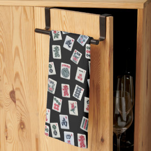 MahJong tiles (symbols) on black Kitchen Towel
