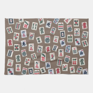 MahJong tiles (symbols) on brown Kitchen Towel