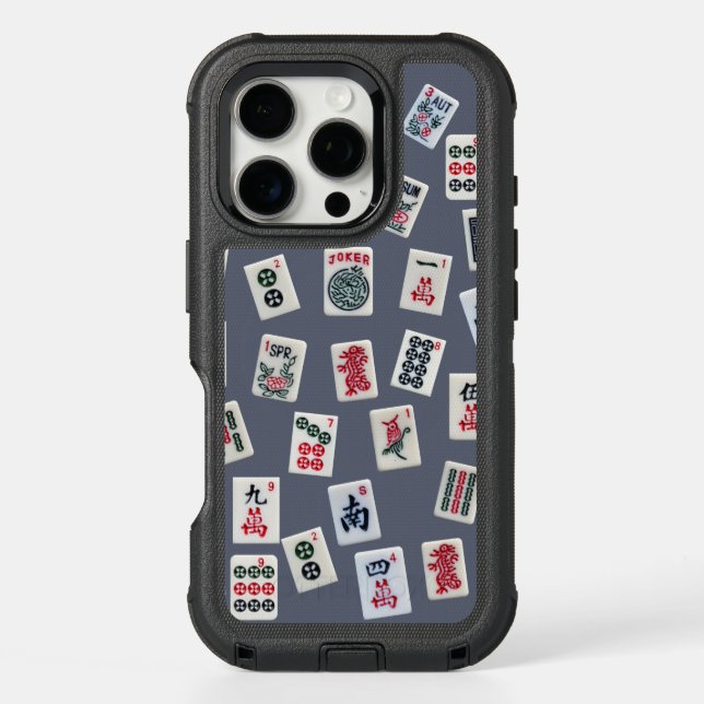 Mahjong tiles symbols on dark blue otterbox iPhone case (Back)