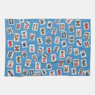 MahJong tiles (symbols) on light blue Kitchen Towel