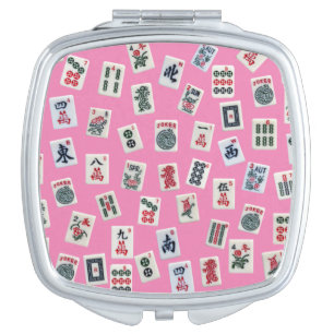 MahJong tiles symbols on pink Compact Mirror
