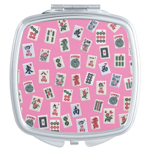 MahJong tiles symbols on pink Compact Mirror (Front)