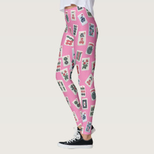 MahJong tiles symbols on pink Leggings