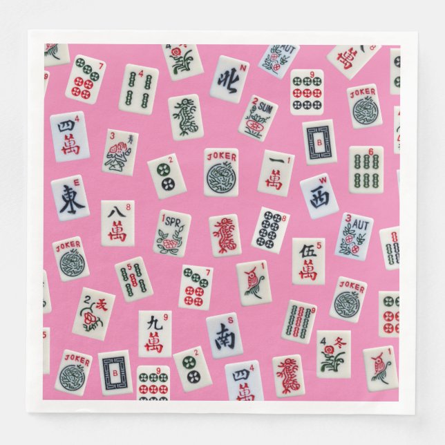 MahJong tiles symbols on pink Paper Dinner Napkins (Front)