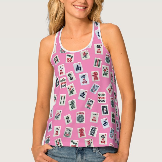 MahJong tiles symbols on pink Tank Top (Front)