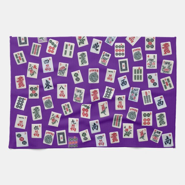 MahJong tiles (symbols) on purple Kitchen Towel (Horizontal)