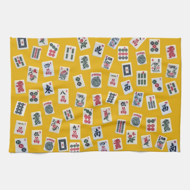 MahJong tiles (symbols) on yellow Kitchen Towel (Horizontal)
