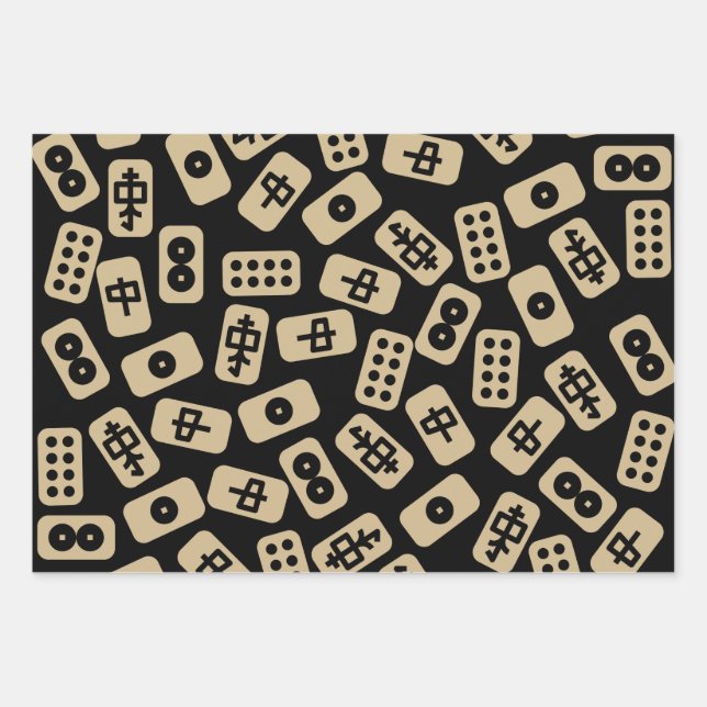 Mahjong tiles white brown and black combination wrapping paper sheets (Front)