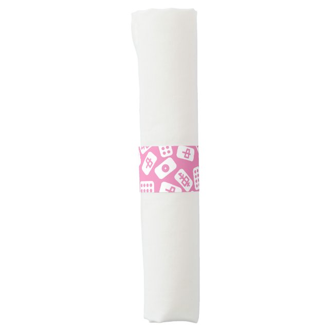 Mahjong tiles white on baby pink napkin bands (Front)