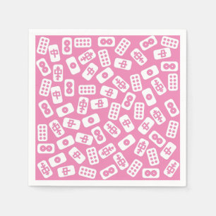 Mahjong tiles white on baby pink napkins