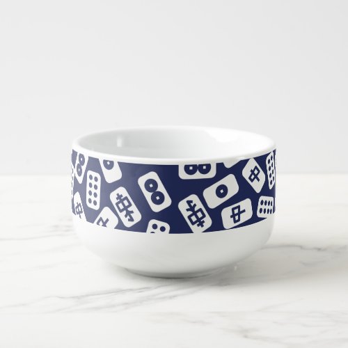 Mahjong Tiles White on Blue Soup Mug