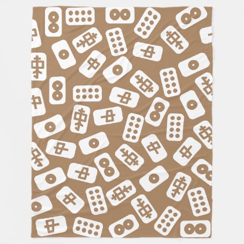 Mahjong tiles white on brown Fleece Blanket