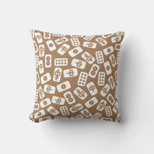 Mahjong tiles white on brown throw pillow