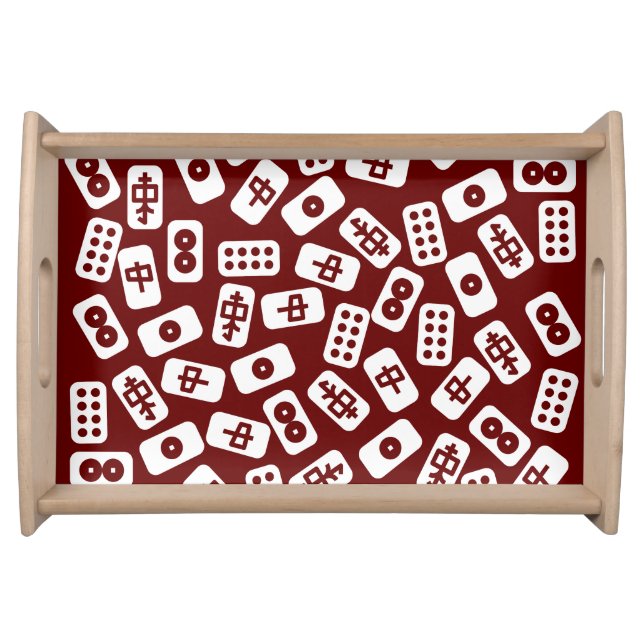 Mahjong tiles white on burgundy serving tray (Front)