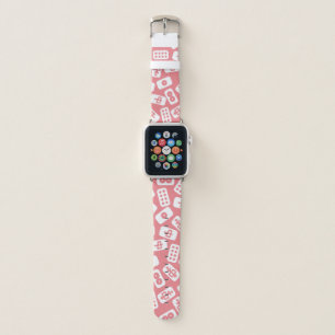 Mahjong Tiles White on Pink Apple Watch Band