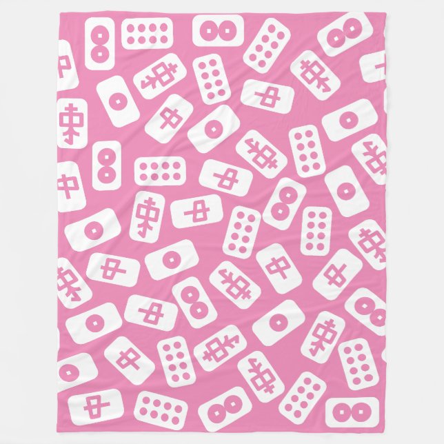 Mahjong tiles white on pink fleece blanket (Front)