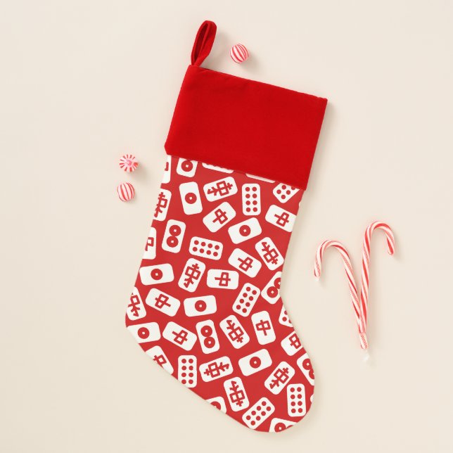 Mahjong tiles white on red christmas stocking (Front)