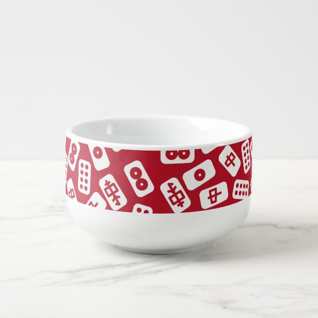 Mahjong Tiles White on Red Soup Mug (Front)