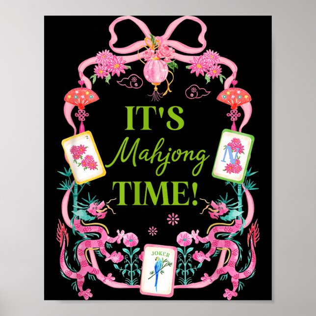 Mahjong time coquette bow aesthetic mah jong playe poster (Front)