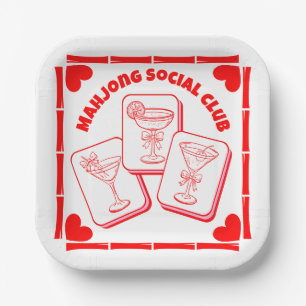 Mahjong Valentine's Party Cocktail Paper Plates