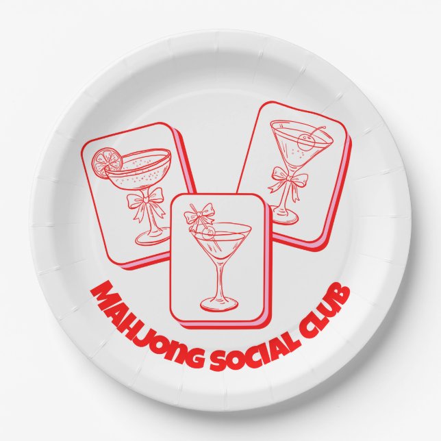 Mahjong Valentine's Party Cocktail Paper Plates (Front)