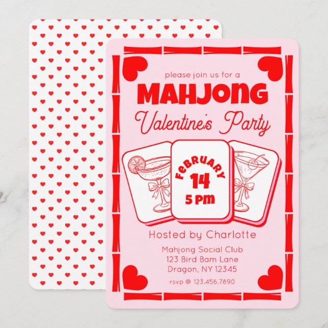 Mahjong Valentine's Pink Party Invitation (Front/Back)