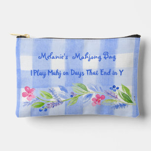 Mahjong Watercolor Flower Check Zip Tile Dice Bag
