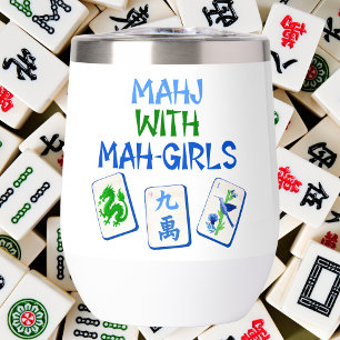 Mahjong With Mah Girls Watercolor Tiles  Thermal Wine Tumbler