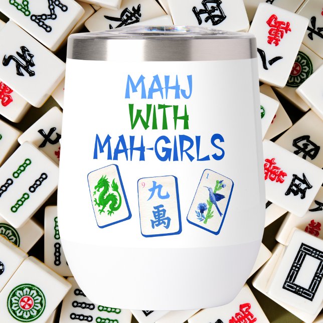 Mahjong With Mah Girls Watercolor Tiles  Thermal Wine Tumbler (Creator Uploaded)
