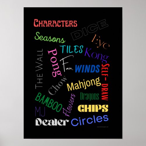 Mahjong Words Poster with Black Background