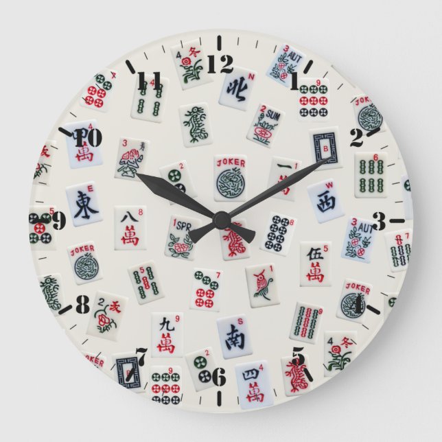 MahJongg game symbols tiles  Large Clock (Front)