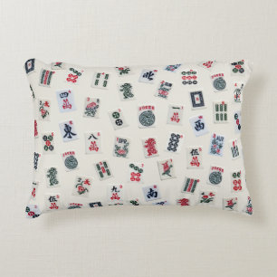 MahJongg game tiles symbols design Accent Pillow