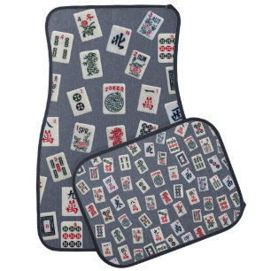 MahJongg tiles design on dark blue Car Floor Mat
