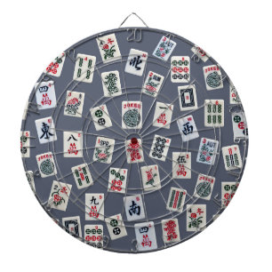 MahJongg tiles design on dark blue Dart Board