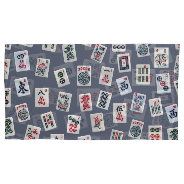 MahJongg tiles design on dark blue Pillow Case (Front-Left)