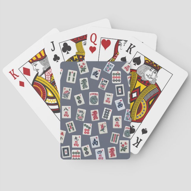 MahJongg tiles design on dark blue Poker Cards (Back)