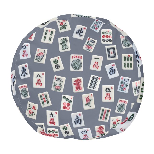 MahJongg tiles design on dark blue Pouf (Bottom)