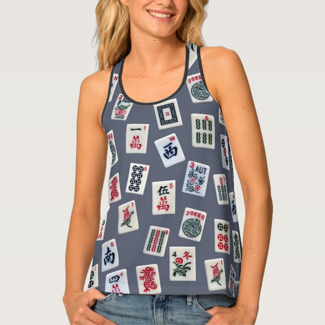 MahJongg tiles design on dark blue Tank Top (Front)