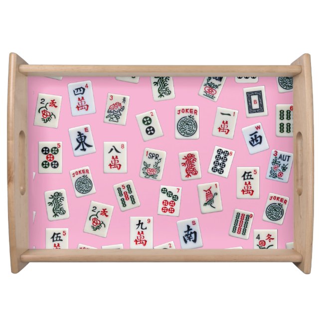 MahJongg tiles design on light pink Serving Tray (Front)