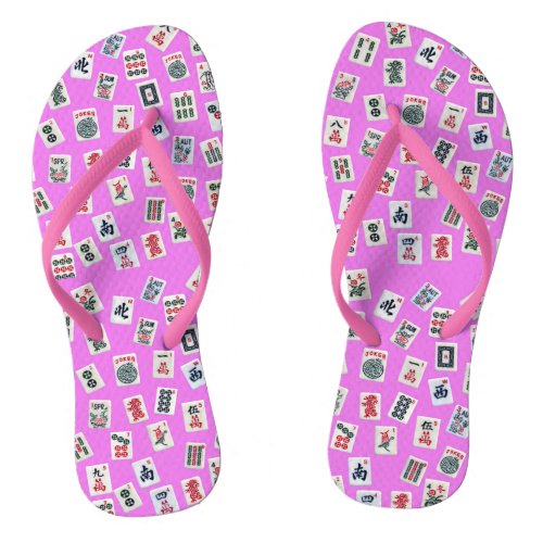 MahJongg tiles design on pink Flip Flops