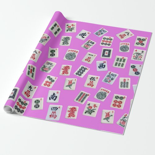 MahJongg tiles design on pink Wrapping Paper