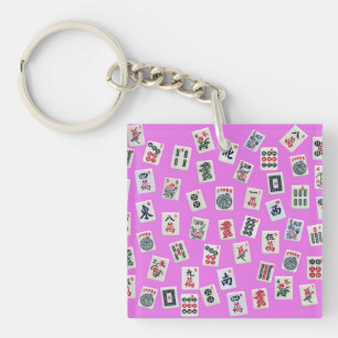 MahJongg tiles on pink background Keychain