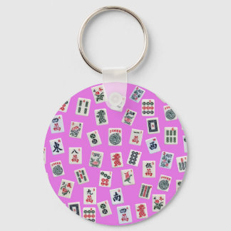 MahJongg tiles on pink background Keychain