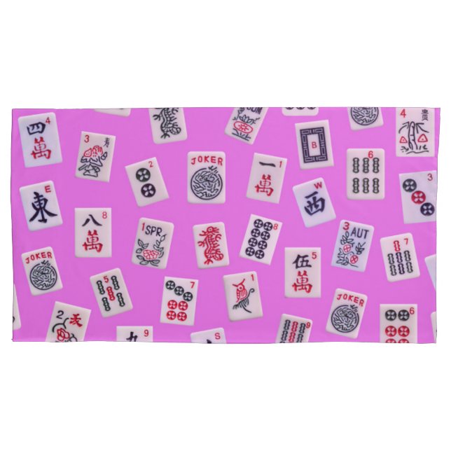 MahJongg tiles on pink background Pillow Case (Front-Left)