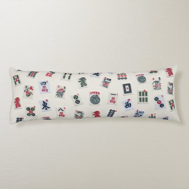 MahJongg tiles symbols design on badge  Body Pillow (Back)